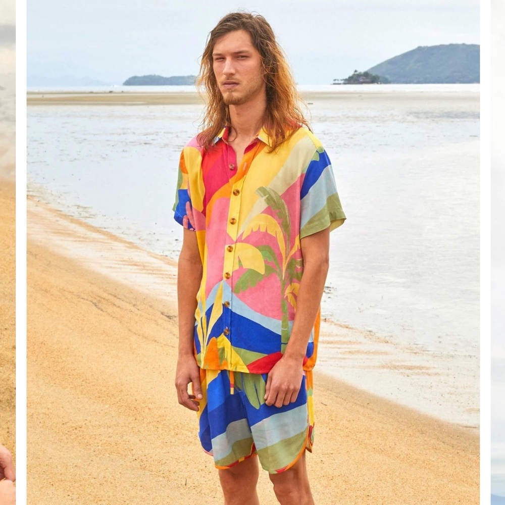Farm Rio Tropical Sunset Unisex Hawaiian Shirt and Shorts MATCHING SET. Size S/M